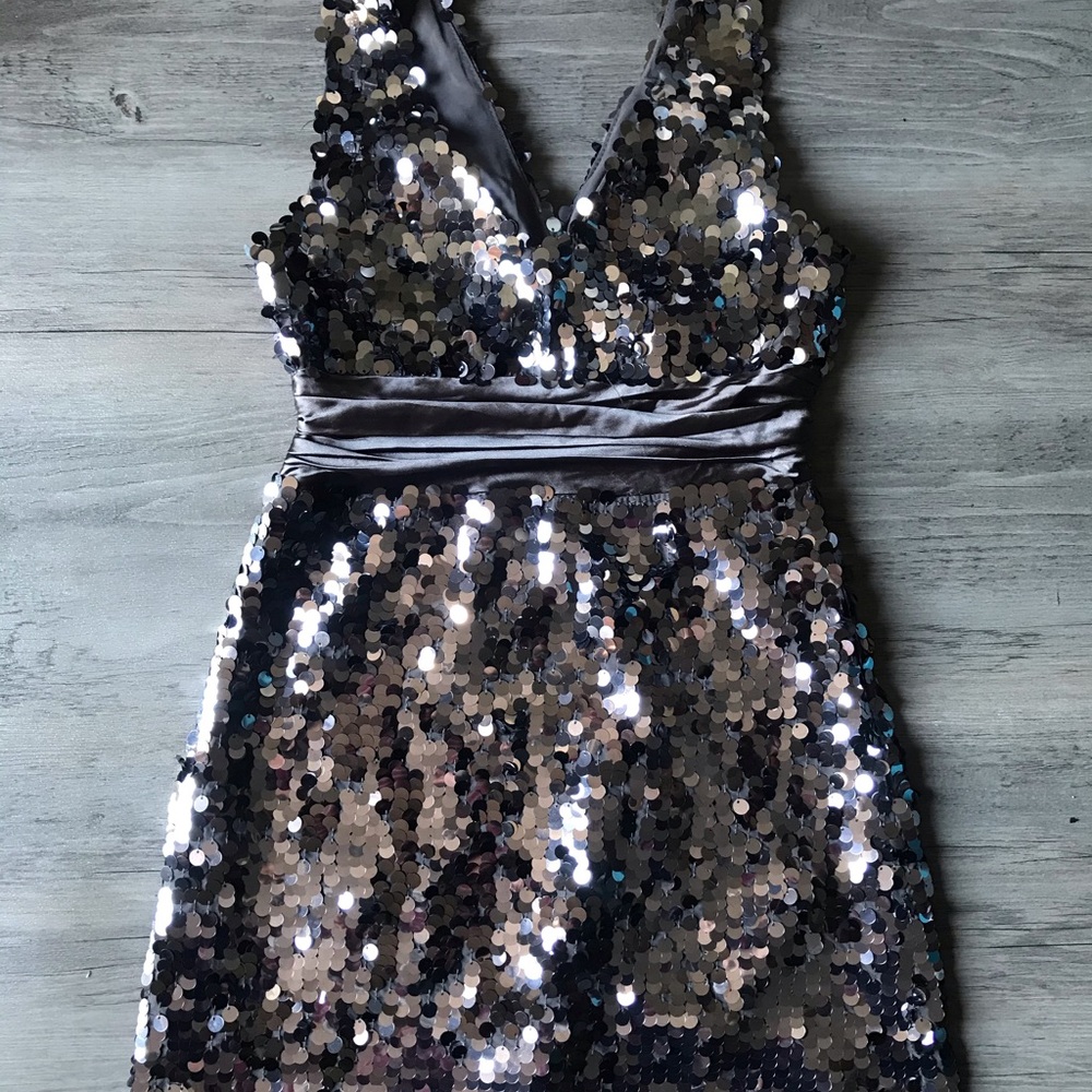 Metallic Silver Sequin Party Dress